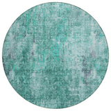 8' Teal Blue Green And Gray Round Abstract Washable Indoor Outdoor Area Rug