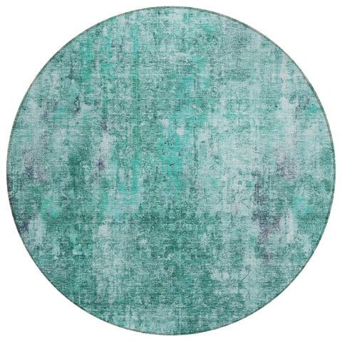 8' Teal Blue Green And Gray Round Abstract Washable Indoor Outdoor Area Rug