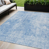 5' X 8' Denim Blue And Ivory Abstract Washable Indoor Outdoor Area Rug