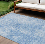 8' X 10' Denim Blue And Ivory Abstract Washable Indoor Outdoor Area Rug