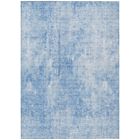 8' X 10' Denim Blue And Ivory Abstract Washable Indoor Outdoor Area Rug