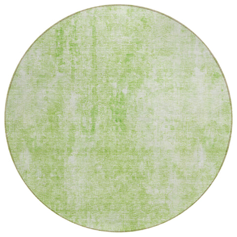 8' Green And Ivory Round Abstract Washable Indoor Outdoor Area Rug