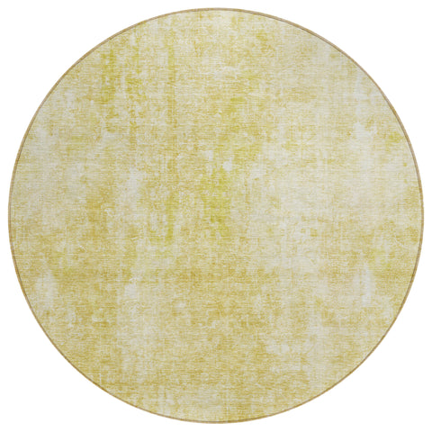 8' Gold Wheat And Ivory Round Abstract Washable Indoor Outdoor Area Rug