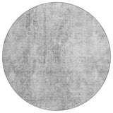 8' Gray Silver And Charcoal Round Abstract Washable Indoor Outdoor Area Rug