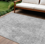 8' X 10' Gray Silver And Charcoal Abstract Washable Indoor Outdoor Area Rug