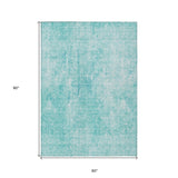 5' X 8' Teal Blue And Ivory Abstract Washable Indoor Outdoor Area Rug