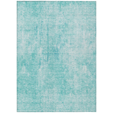 8' X 10' Teal Blue And Ivory Abstract Washable Indoor Outdoor Area Rug
