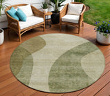 8' Beige And Chocolate Round Abstract Washable Indoor Outdoor Area Rug
