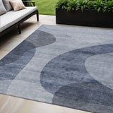5' X 8' Denim Blue And Sky Blue Abstract Washable Indoor Outdoor Area Rug