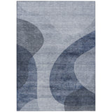 5' X 8' Denim Blue And Sky Blue Abstract Washable Indoor Outdoor Area Rug