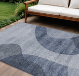 8' X 10' Denim Blue And Sky Blue Abstract Washable Indoor Outdoor Area Rug