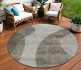 8' Taupe Beige And Chocolate Round Abstract Washable Indoor Outdoor Area Rug