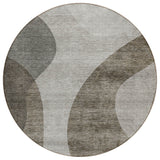 8' Taupe Beige And Chocolate Round Abstract Washable Indoor Outdoor Area Rug