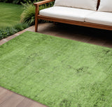 8' X 10' Green And Olive Green Oriental Washable Indoor Outdoor Area Rug