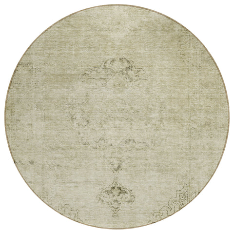 8' Beige Taupe And Brown Round Oriental Washable Indoor Outdoor Area Rug