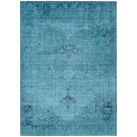 3' X 5' Denim Blue And Navy Blue Oriental Washable Indoor Outdoor Area Rug