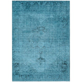 8' X 10' Denim Blue And Navy Blue Oriental Washable Indoor Outdoor Area Rug