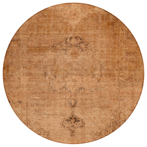 8' Copper Orange And Brown Round Oriental Washable Indoor Outdoor Area Rug