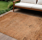 8' X 10' Copper Orange And Brown Oriental Washable Indoor Outdoor Area Rug