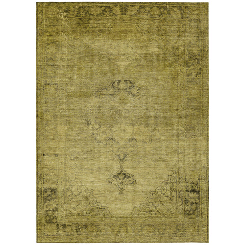 5' X 8' Gold Brown And Wheat Oriental Washable Indoor Outdoor Area Rug