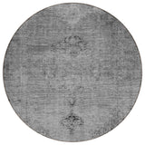 8' Gray Silver And Charcoal Round Oriental Washable Indoor Outdoor Area Rug