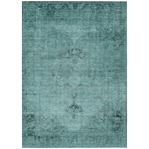 3' X 5' Teal Blue Turquoise And Charcoal Oriental Washable Indoor Outdoor Area Rug