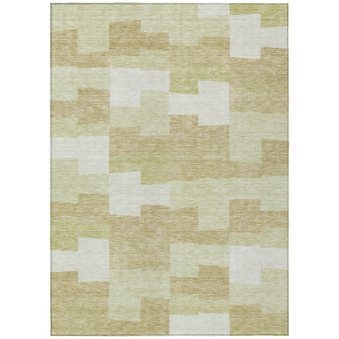 3' X 5' Beige Ivory And Brown Geometric Washable Indoor Outdoor Area Rug