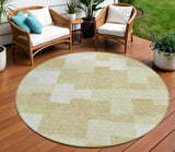 8' Beige Ivory And Brown Round Geometric Washable Indoor Outdoor Area Rug