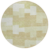 8' Beige Ivory And Brown Round Geometric Washable Indoor Outdoor Area Rug