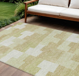 8' X 10' Beige Ivory And Brown Geometric Washable Indoor Outdoor Area Rug