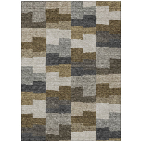 5' X 8' Brown Beige And Ivory Geometric Washable Indoor Outdoor Area Rug