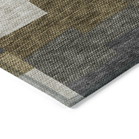 8' X 10' Brown Beige And Ivory Geometric Washable Indoor Outdoor Area Rug