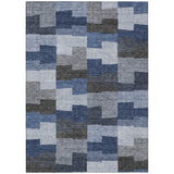 3' X 5' Navy Blue And Sky Blue Geometric Washable Indoor Outdoor Area Rug