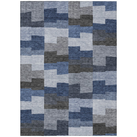 5' X 8' Navy Blue And Sky Blue Geometric Washable Indoor Outdoor Area Rug