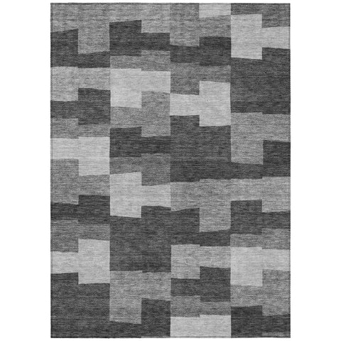 8' X 10' Gray Silver And Charcoal Geometric Washable Indoor Outdoor Area Rug