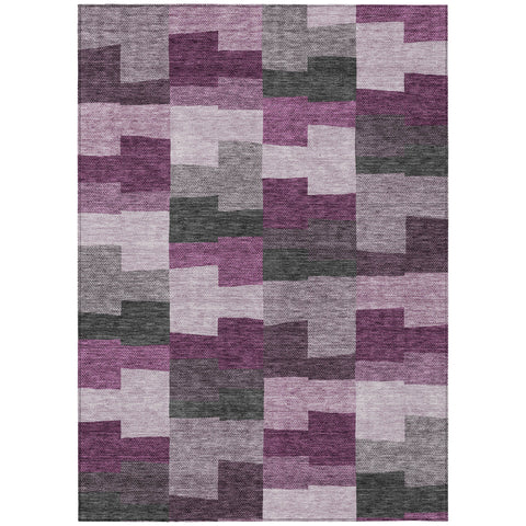 5' X 8' Merlot Mauve And Charcoal Geometric Washable Indoor Outdoor Area Rug