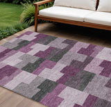 8' X 10' Merlot Mauve And Charcoal Geometric Washable Indoor Outdoor Area Rug