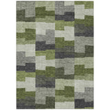 5' X 8' Olive Green And Artichoke Green Geometric Washable Indoor Outdoor Area Rug