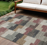 8' X 10' Orange Copper And Charcoal Geometric Washable Indoor Outdoor Area Rug