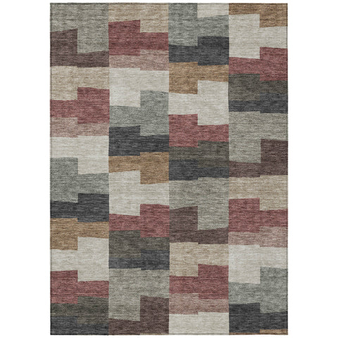 8' X 10' Orange Copper And Charcoal Geometric Washable Indoor Outdoor Area Rug