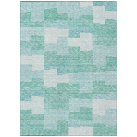 3' X 5' Teal Blue And Aqua Geometric Washable Indoor Outdoor Area Rug