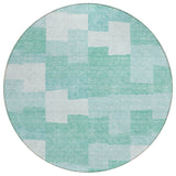 8' Teal Blue And Aqua Round Geometric Washable Indoor Outdoor Area Rug