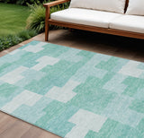 8' X 10' Teal Blue And Aqua Geometric Washable Indoor Outdoor Area Rug