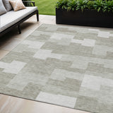 5' X 8' Taupe Brown And Beige Geometric Washable Indoor Outdoor Area Rug