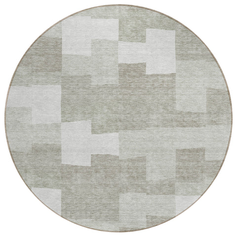 8' Taupe Brown And Beige Round Geometric Washable Indoor Outdoor Area Rug