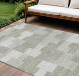 8' X 10' Taupe Brown And Beige Geometric Washable Indoor Outdoor Area Rug