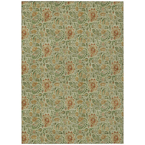3' X 5' Green Copper And Sage Floral Washable Indoor Outdoor Area Rug