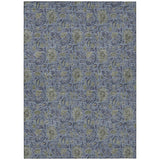 8' X 10' Denim Blue Navy Blue And Gray Floral Washable Indoor Outdoor Area Rug