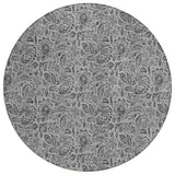 8' Gray Silver And Charcoal Round Floral Washable Indoor Outdoor Area Rug