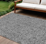 8' X 10' Gray Silver And Charcoal Floral Washable Indoor Outdoor Area Rug